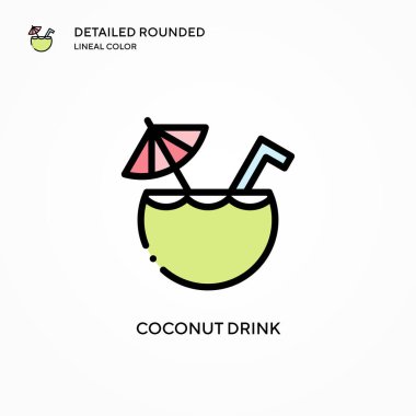 Hindistan cevizi içeceği vektör ikonu. Modern vektör illüstrasyon kavramları. Düzenlemesi ve kişiselleştirmesi kolay.