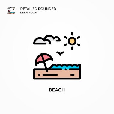 Plaj vektör simgesi. Modern vektör illüstrasyon kavramları. Düzenlemesi ve kişiselleştirmesi kolay.