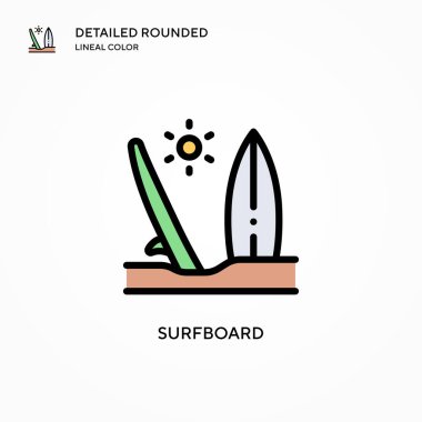 Sörf tahtası vektör simgesi. Modern vektör illüstrasyon kavramları. Düzenlemesi ve kişiselleştirmesi kolay.