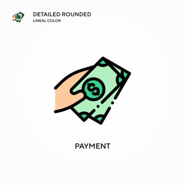 Ödeme vektör simgesi. Modern vektör illüstrasyon kavramları. Düzenlemesi ve kişiselleştirmesi kolay.