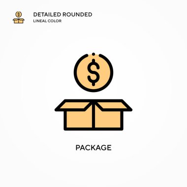 Paket vektör simgesi. Modern vektör illüstrasyon kavramları. Düzenlemesi ve kişiselleştirmesi kolay.