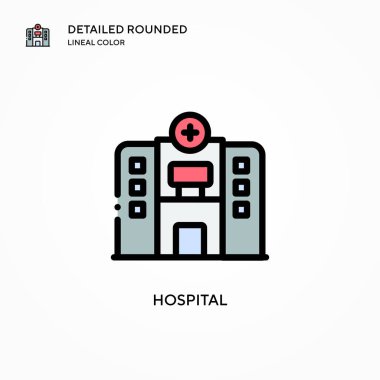 Hastane vektör ikonu. Modern vektör illüstrasyon kavramları. Düzenlemesi ve kişiselleştirmesi kolay.