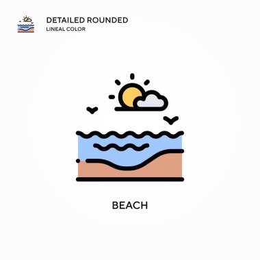 Plaj vektör simgesi. Modern vektör illüstrasyon kavramları. Düzenlemesi ve kişiselleştirmesi kolay.