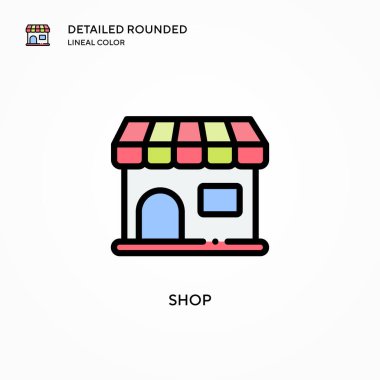 Dükkan vektör ikonu. Modern vektör illüstrasyon kavramları. Düzenlemesi ve kişiselleştirmesi kolay.