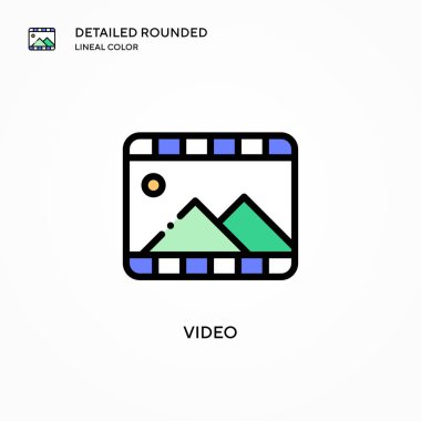 Video vektör simgesi. Modern vektör illüstrasyon kavramları. Düzenlemesi ve kişiselleştirmesi kolay.