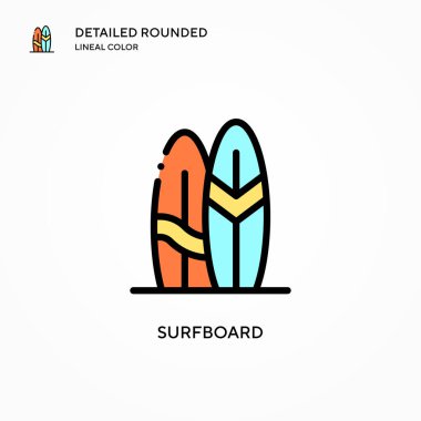 Sörf tahtası vektör simgesi. Modern vektör illüstrasyon kavramları. Düzenlemesi ve kişiselleştirmesi kolay.