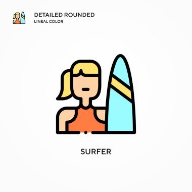 Sörfçü vektör simgesi. Modern vektör illüstrasyon kavramları. Düzenlemesi ve kişiselleştirmesi kolay.