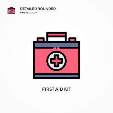İlk yardım çantası vektör simgesi. Modern vektör illüstrasyon kavramları. Düzenlemesi ve kişiselleştirmesi kolay.