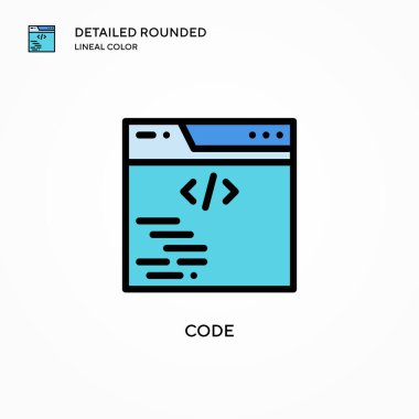 Kod vektör simgesi. Modern vektör illüstrasyon kavramları. Düzenlemesi ve kişiselleştirmesi kolay.
