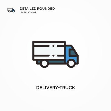Teslimat kamyonu vektör ikonu. Modern vektör illüstrasyon kavramları. Düzenlemesi ve kişiselleştirmesi kolay.