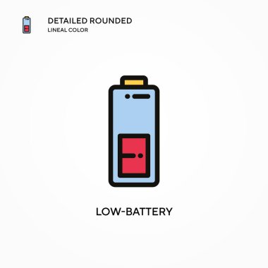Düşük batarya vektör simgesi. Modern vektör illüstrasyon kavramları. Düzenlemesi ve kişiselleştirmesi kolay.