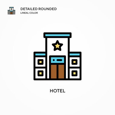 Otel vektör simgesi. Modern vektör illüstrasyon kavramları. Düzenlemesi ve kişiselleştirmesi kolay.