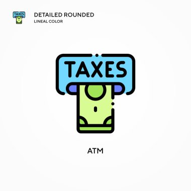 ATM vektör simgesi. Modern vektör illüstrasyon kavramları. Düzenlemesi ve kişiselleştirmesi kolay.