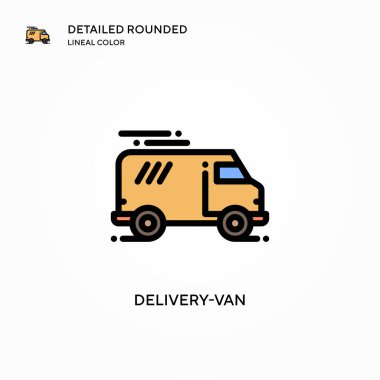 Teslimat minibüsü vektör simgesi. Modern vektör illüstrasyon kavramları. Düzenlemesi ve kişiselleştirmesi kolay.