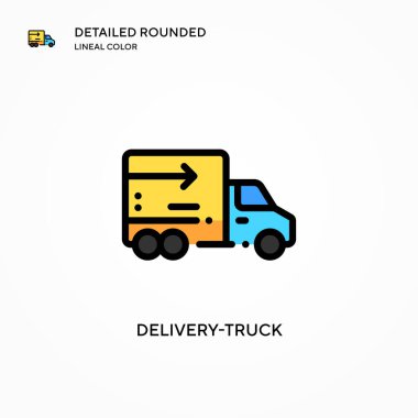 Teslimat kamyonu vektör ikonu. Modern vektör illüstrasyon kavramları. Düzenlemesi ve kişiselleştirmesi kolay.