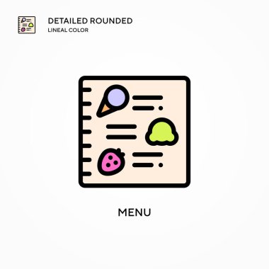 Menü vektör simgesi. Modern vektör illüstrasyon kavramları. Düzenlemesi ve kişiselleştirmesi kolay.