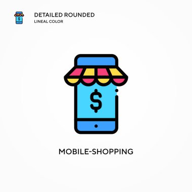 Mobil alışveriş vektör simgesi. Modern vektör illüstrasyon kavramları. Düzenlemesi ve kişiselleştirmesi kolay.
