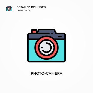 Fotoğraf makinesi vektör simgesi. Modern vektör illüstrasyon kavramları. Düzenlemesi ve kişiselleştirmesi kolay.