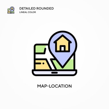 Harita-konum vektör simgesi. Modern vektör illüstrasyon kavramları. Düzenlemesi ve kişiselleştirmesi kolay.