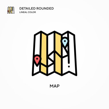 Harita vektör simgesi. Modern vektör illüstrasyon kavramları. Düzenlemesi ve kişiselleştirmesi kolay.