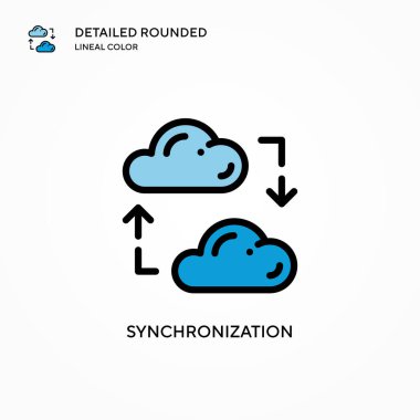 Senkronizasyon vektör simgesi. Modern vektör illüstrasyon kavramları. Düzenlemesi ve kişiselleştirmesi kolay.