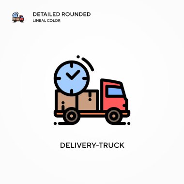 Teslimat kamyonu vektör ikonu. Modern vektör illüstrasyon kavramları. Düzenlemesi ve kişiselleştirmesi kolay.