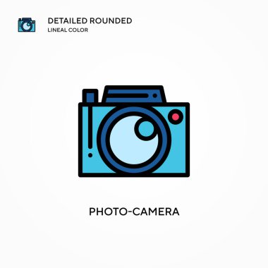 Fotoğraf makinesi vektör simgesi. Modern vektör illüstrasyon kavramları. Düzenlemesi ve kişiselleştirmesi kolay.