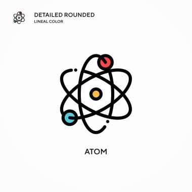 Atom vektör simgesi. Modern vektör illüstrasyon kavramları. Düzenlemesi ve kişiselleştirmesi kolay.