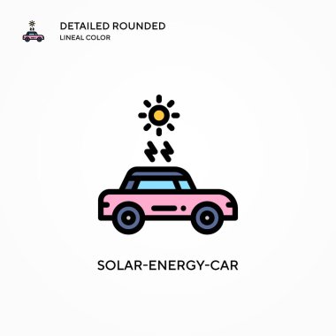 Güneş enerjili araba vektör simgesi. Modern vektör illüstrasyon kavramları. Düzenlemesi ve kişiselleştirmesi kolay.