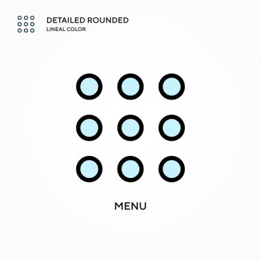 Menü vektör simgesi. Modern vektör illüstrasyon kavramları. Düzenlemesi ve kişiselleştirmesi kolay.