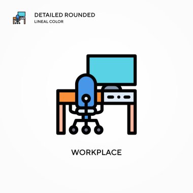 İş yeri vektör simgesi. Modern vektör illüstrasyon kavramları. Düzenlemesi ve kişiselleştirmesi kolay.