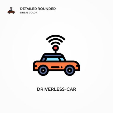 Sürücüsüz araba vektör simgesi. Modern vektör illüstrasyon kavramları. Düzenlemesi ve kişiselleştirmesi kolay.