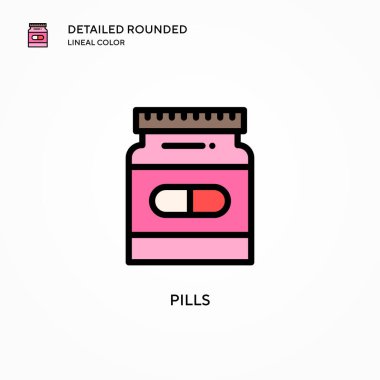 İlaç vektör ikonu. Modern vektör illüstrasyon kavramları. Düzenlemesi ve kişiselleştirmesi kolay.