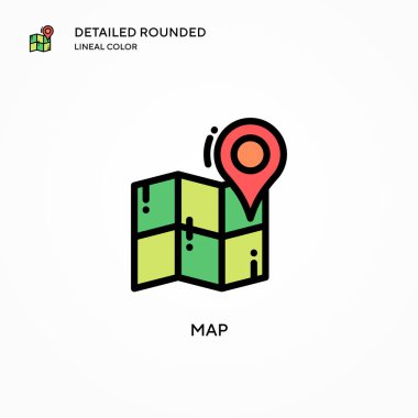 Harita vektör simgesi. Modern vektör illüstrasyon kavramları. Düzenlemesi ve kişiselleştirmesi kolay.