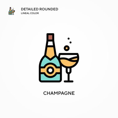Şampanya vektör ikonu. Modern vektör illüstrasyon kavramları. Düzenlemesi ve kişiselleştirmesi kolay.