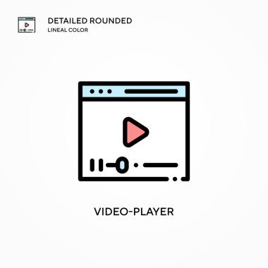 Video oynatıcı vektör simgesi. Modern vektör illüstrasyon kavramları. Düzenlemesi ve kişiselleştirmesi kolay.