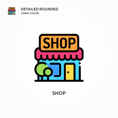 Dükkan vektör ikonu. Modern vektör illüstrasyon kavramları. Düzenlemesi ve kişiselleştirmesi kolay.