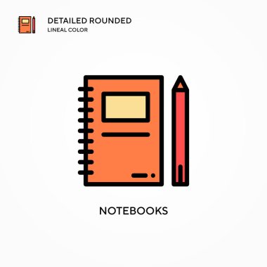 Not defterleri vektör simgesi. Modern vektör illüstrasyon kavramları. Düzenlemesi ve kişiselleştirmesi kolay.