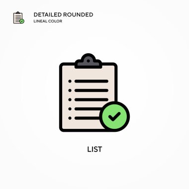 Vektör simgesini listele. Modern vektör illüstrasyon kavramları. Düzenlemesi ve kişiselleştirmesi kolay.