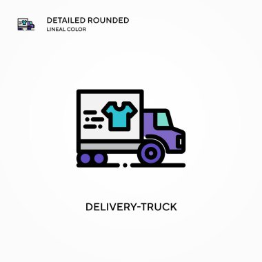 Teslimat kamyonu vektör ikonu. Modern vektör illüstrasyon kavramları. Düzenlemesi ve kişiselleştirmesi kolay.