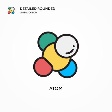 Atom vektör simgesi. Modern vektör illüstrasyon kavramları. Düzenlemesi ve kişiselleştirmesi kolay.