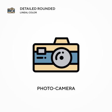 Fotoğraf makinesi vektör simgesi. Modern vektör illüstrasyon kavramları. Düzenlemesi ve kişiselleştirmesi kolay.