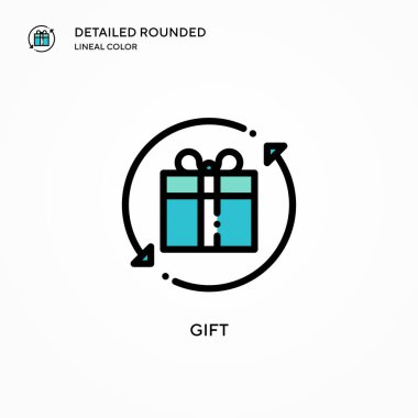 Hediye vektör simgesi. Modern vektör illüstrasyon kavramları. Düzenlemesi ve kişiselleştirmesi kolay.