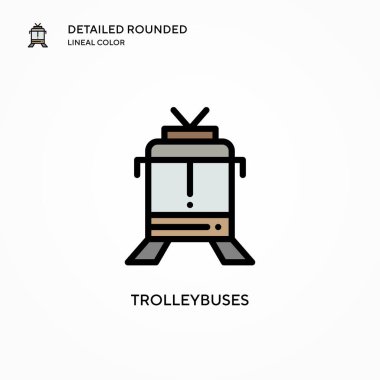 Trolleybuslar vektör simgesi. Modern vektör illüstrasyon kavramları. Düzenlemesi ve kişiselleştirmesi kolay.