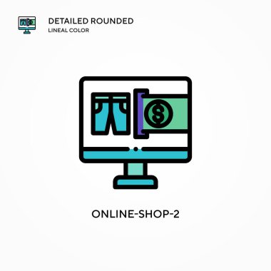 Çevrimiçi-shop-2 vektör simgesi. Modern vektör illüstrasyon kavramları. Düzenlemesi ve kişiselleştirmesi kolay.