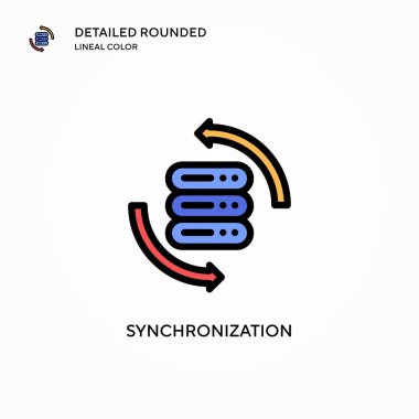 Senkronizasyon vektör simgesi. Modern vektör illüstrasyon kavramları. Düzenlemesi ve kişiselleştirmesi kolay.