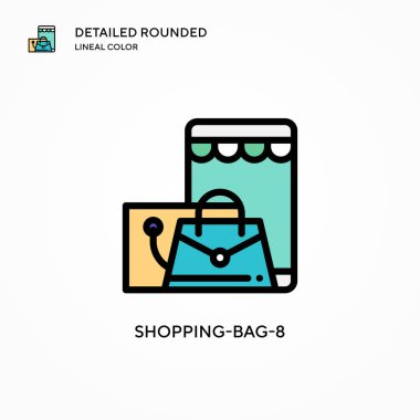 Alışveriş torbası 8 vektör simgesi. Modern vektör illüstrasyon kavramları. Düzenlemesi ve kişiselleştirmesi kolay.