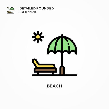 Plaj vektör simgesi. Modern vektör illüstrasyon kavramları. Düzenlemesi ve kişiselleştirmesi kolay.