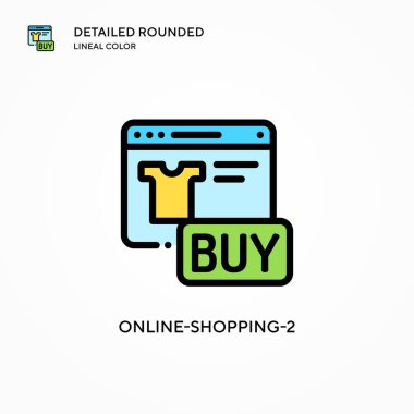 Çevrimiçi alışveriş 2 vektör simgesi. Modern vektör illüstrasyon kavramları. Düzenlemesi ve kişiselleştirmesi kolay.