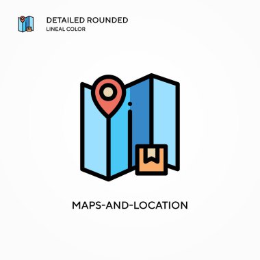Haritalar ve konum vektör simgesi. Modern vektör illüstrasyon kavramları. Düzenlemesi ve kişiselleştirmesi kolay.